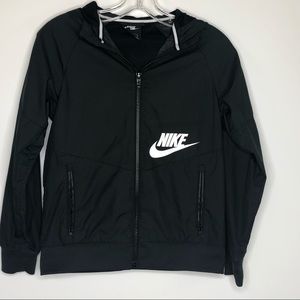 NIKE WOMENS ZIP UP BLACK WINDBREAKER RIB FIT CUFFS & BOTTOM #132
